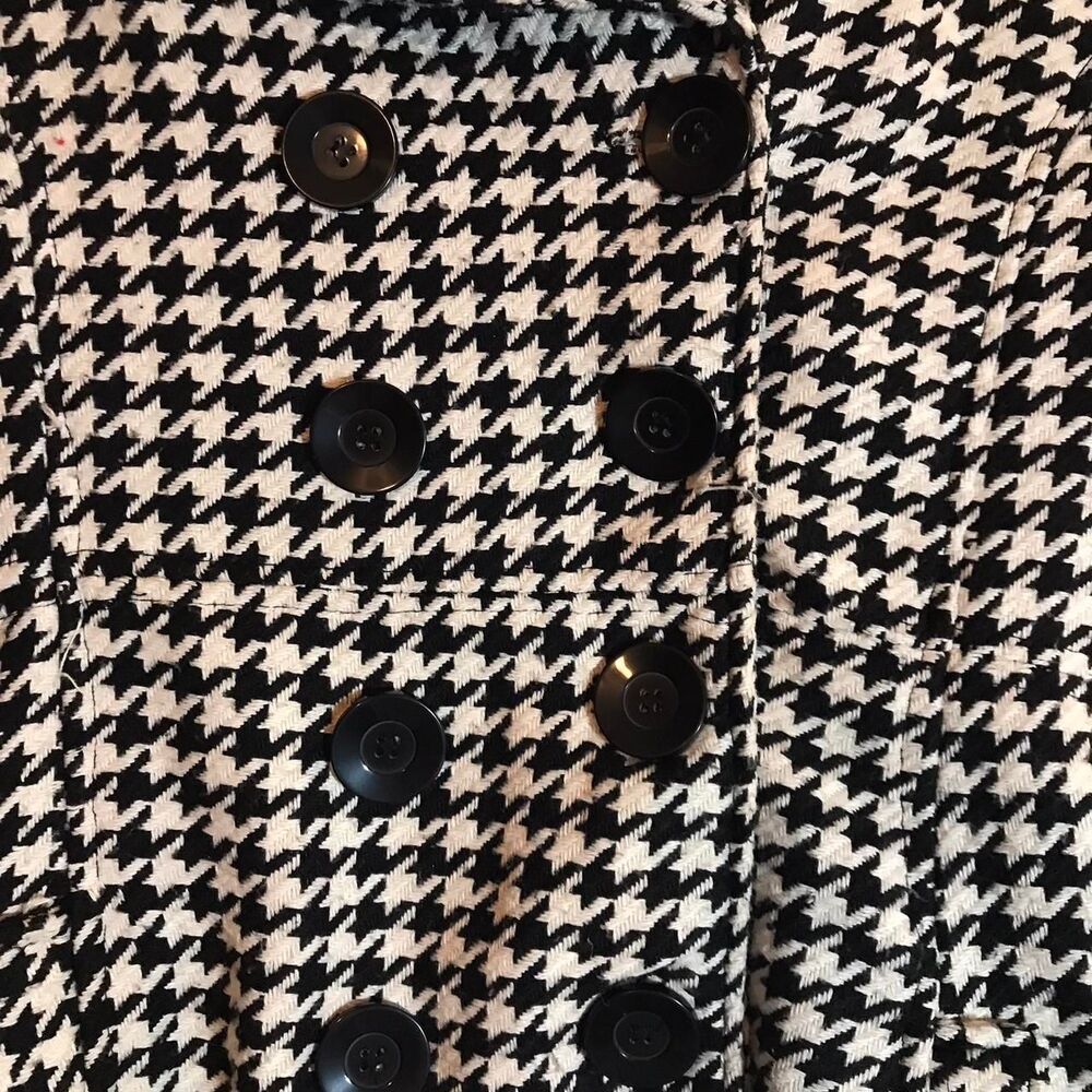 Rue 21 Women's Black and White Houndstooth Double-Breasted Pea Coat Large - Picture 3 of 8